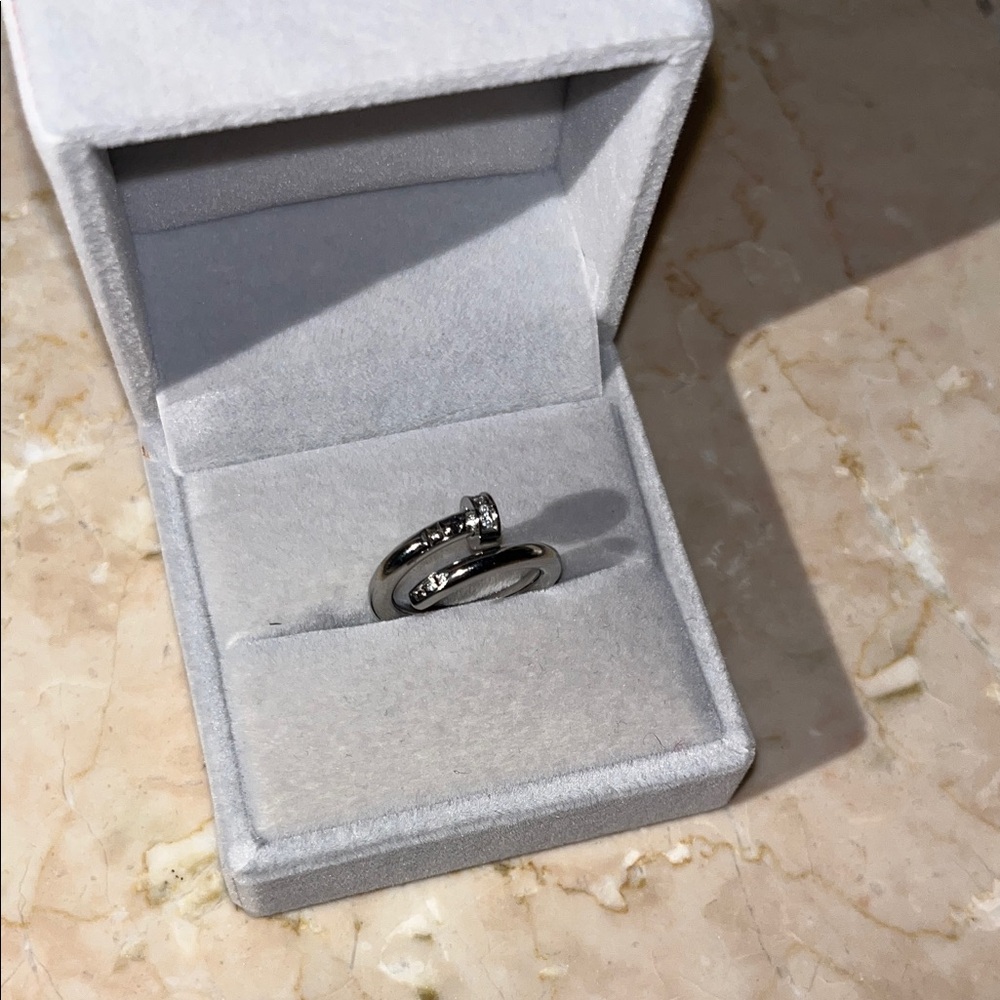 Silver Nail Ring with Crystals